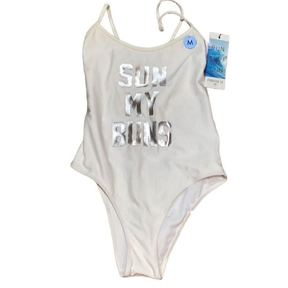 NWT Forever 21 White Sun my buns one piece bathing suit M - Picture 3 of 10